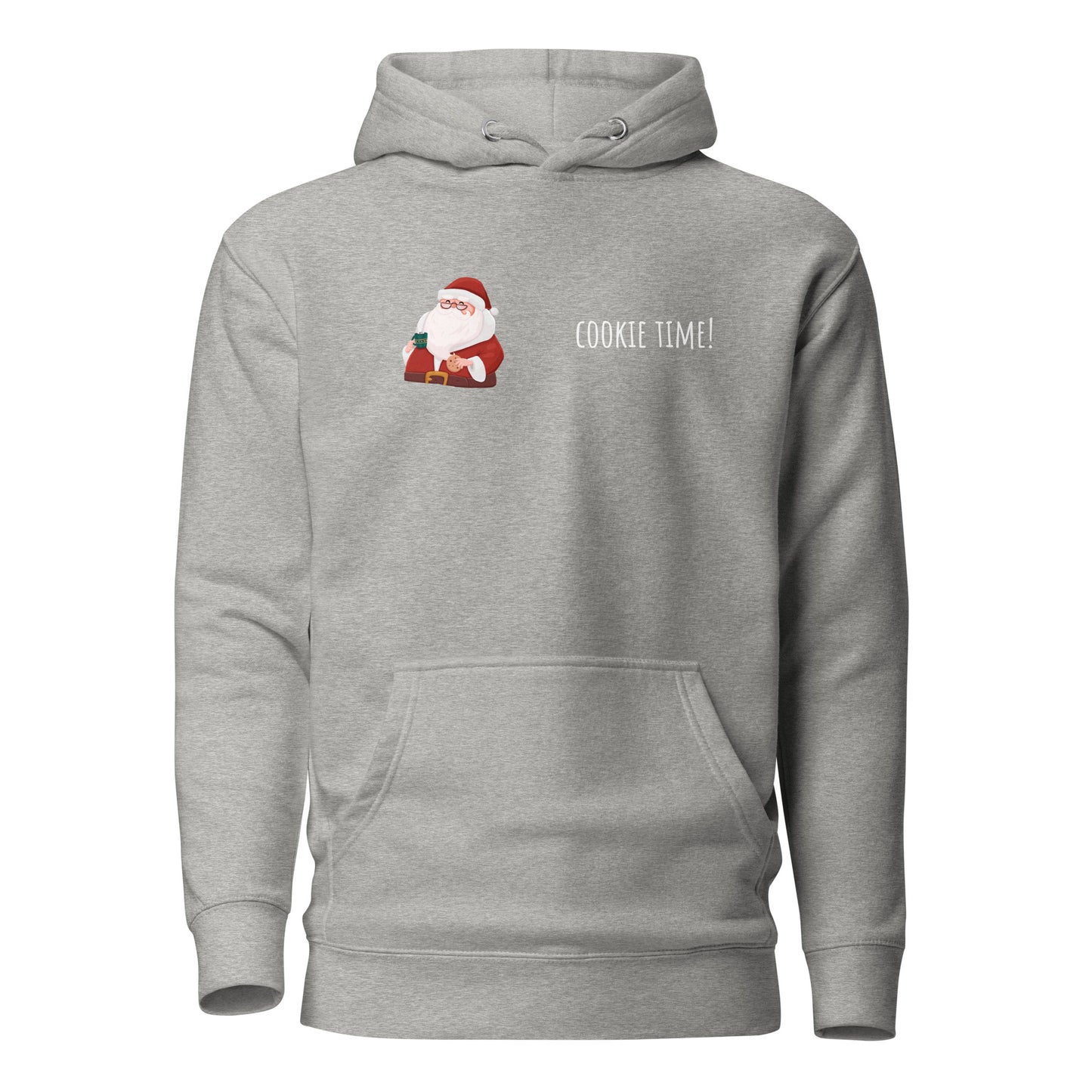 Unisex hoodie with Santa cookie design, cozy streetwear fashion, perfect for casual wear and unique gift ideas.