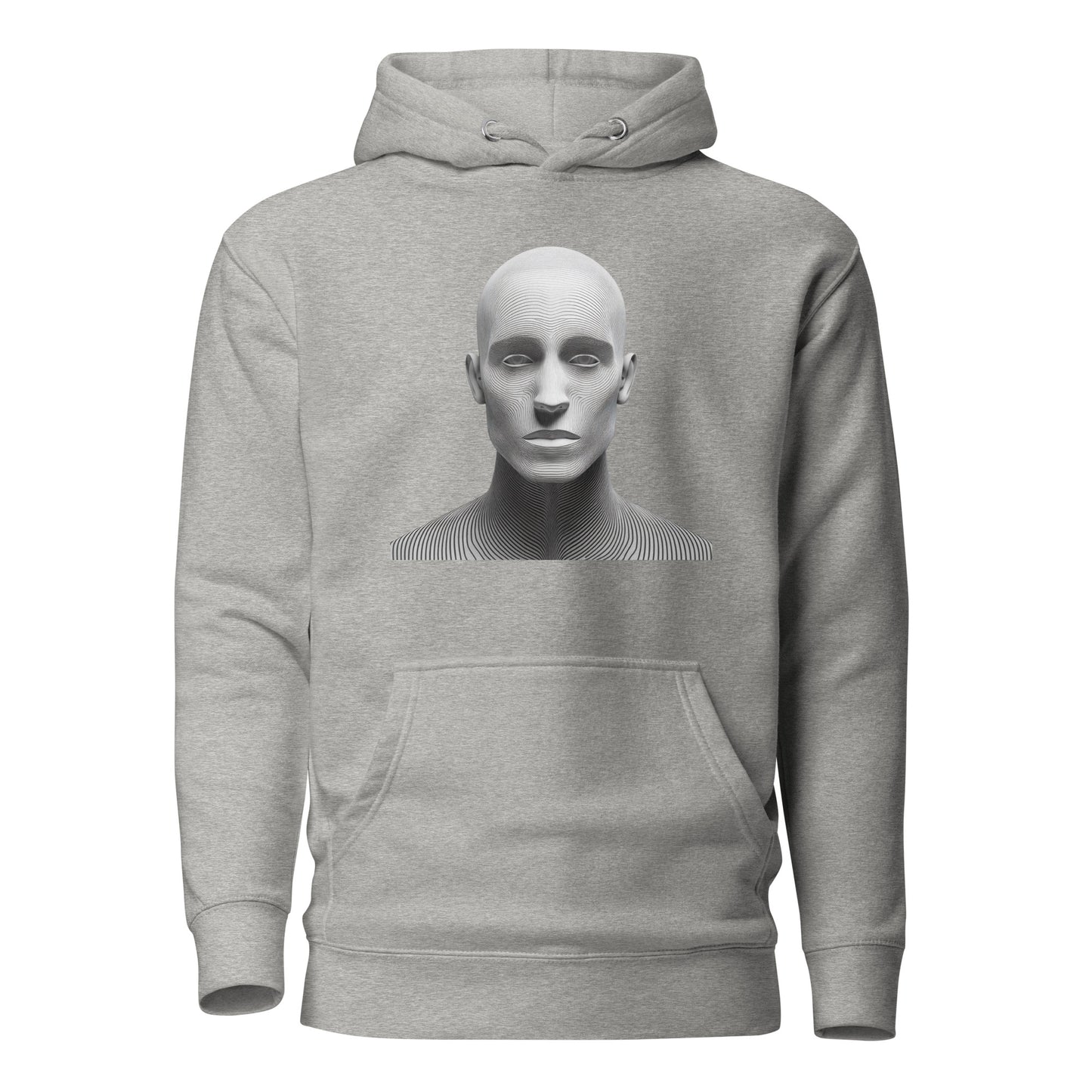 Unisex hoodie with digital mind graphic design, featuring soft grey fabric, front pouch pocket, and adjustable hood for streetwear fashion.