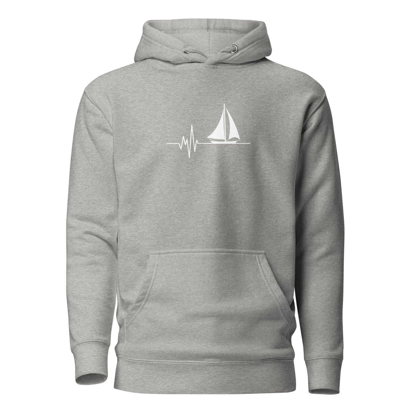 Unisex sailing hoodie with heartbeat design, eco-friendly streetwear, soft cotton blend, trendy casual wear, gift idea.