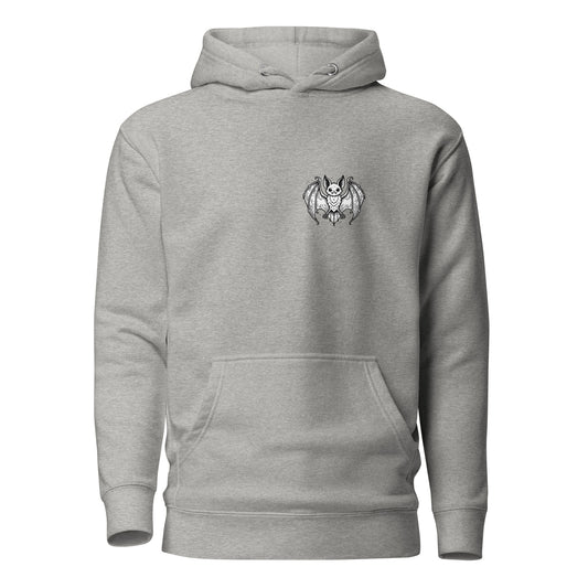 Midnight bat vibes Unisex Hoodie - LUDE fashion, streetwear, unique designs, custom apparel, gift ideas, trendy, eco-friendly, statement pieces, graphic tees, sustainable fashion, minimalist, pop culture, creative prints, bold designs, limited edition, casual wear, artistic, lifestyle