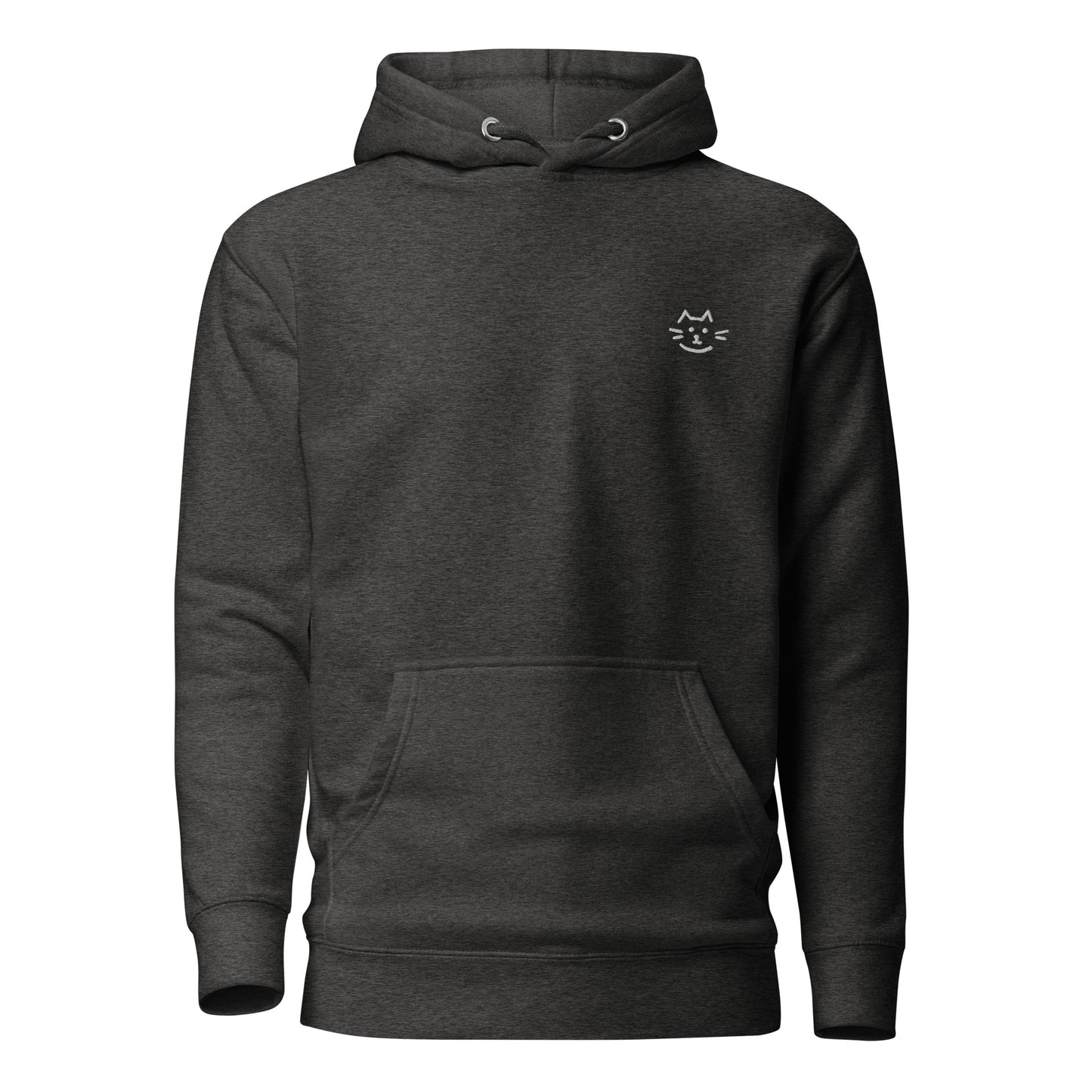 Meow Face Unisex Hoodie with minimalist cat design, perfect for streetwear fashion and eco-friendly casual wear.