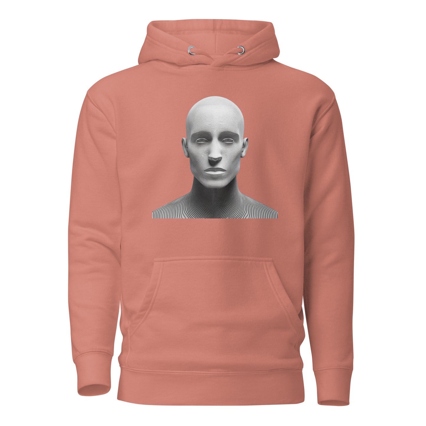 Unisex hoodie with digital art design, featuring bold minimalist graphic on the front, perfect for trendy sustainable fashion lovers.