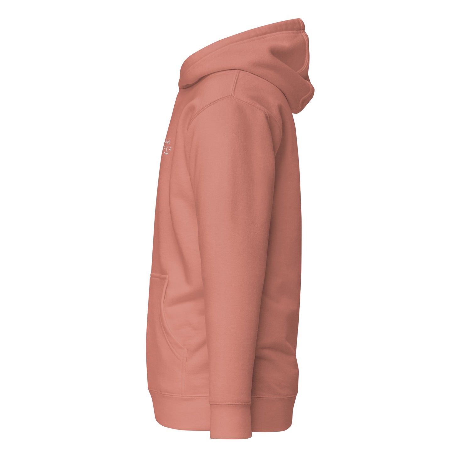 Meow Face Unisex Hoodie in coral, featuring a minimalist design and pouch pocket, ideal for trendy streetwear and sustainable fashion.