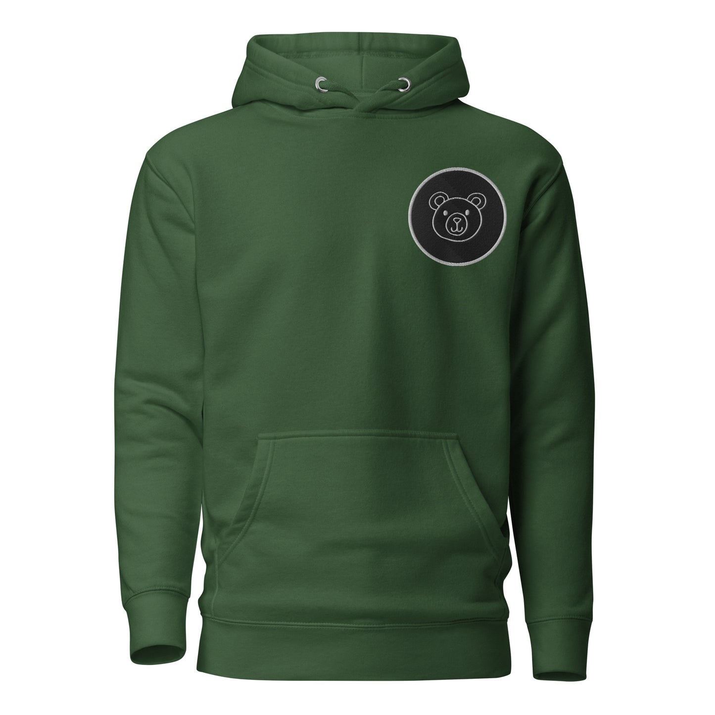 Green unisex hoodie with beary graphic, eco-friendly fashion with pouch pocket and hood. Perfect for trendy streetwear and unique designs.