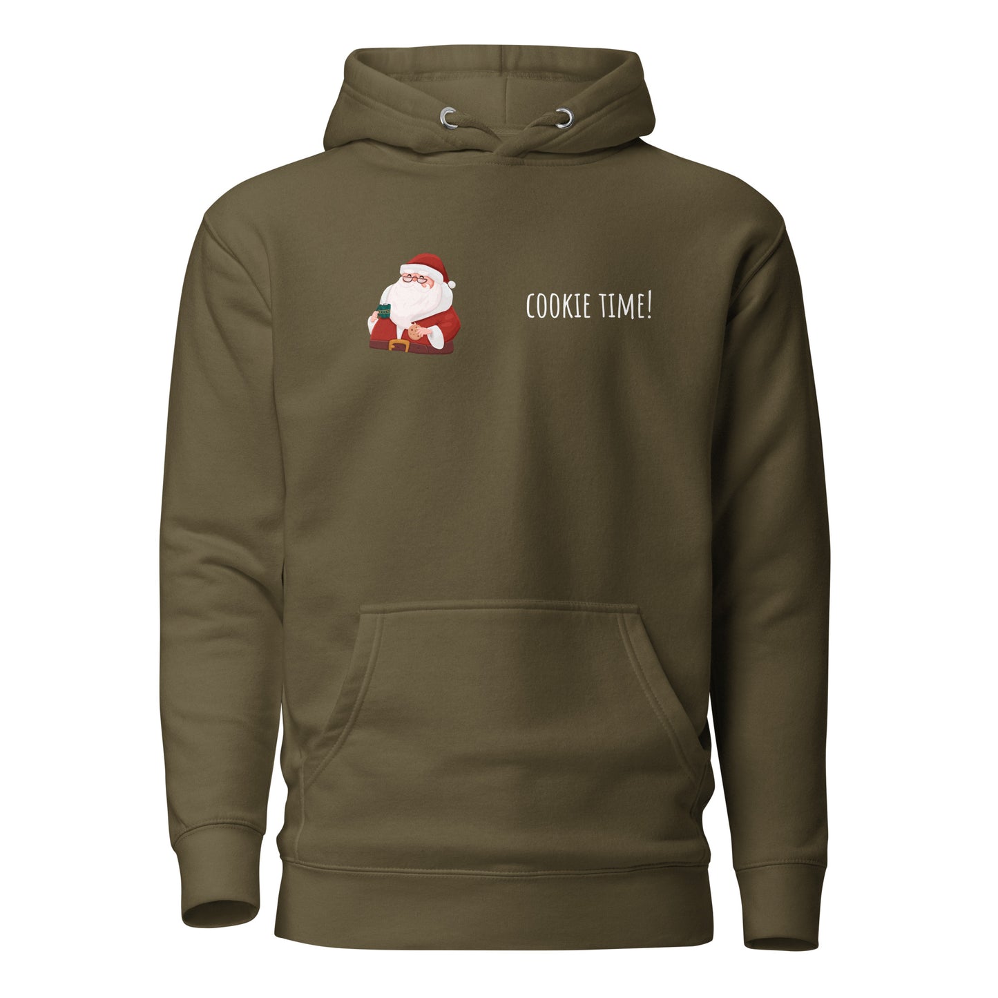 Santa's Cookie Time Unisex Hoodie, cozy streetwear with Santa graphic, trendy eco-friendly fashion for casual wear and gift ideas.