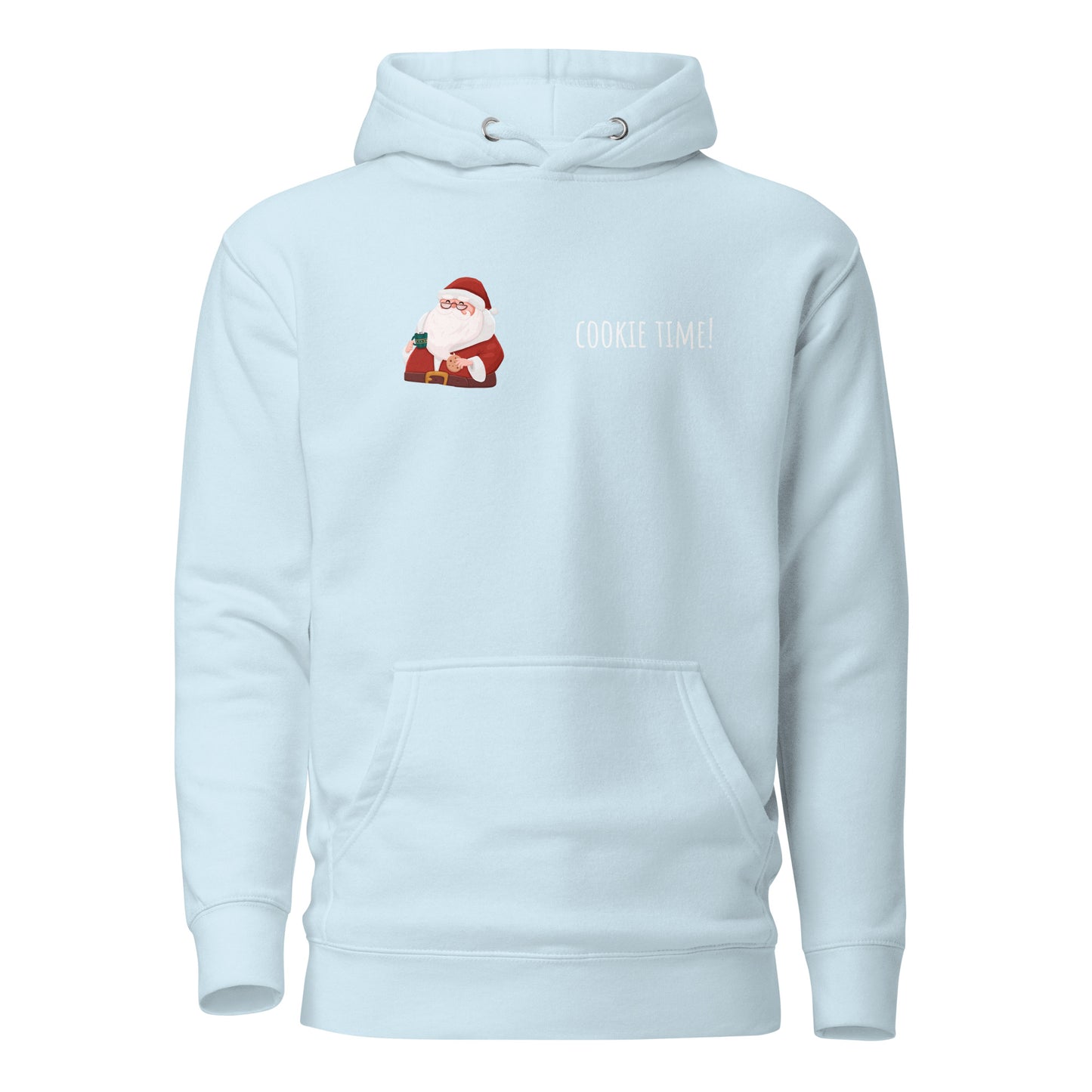 "Santas Cookie Time Unisex Hoodie, cozy eco-friendly streetwear, featuring unique Santa design, perfect for casual fashion and gift ideas"