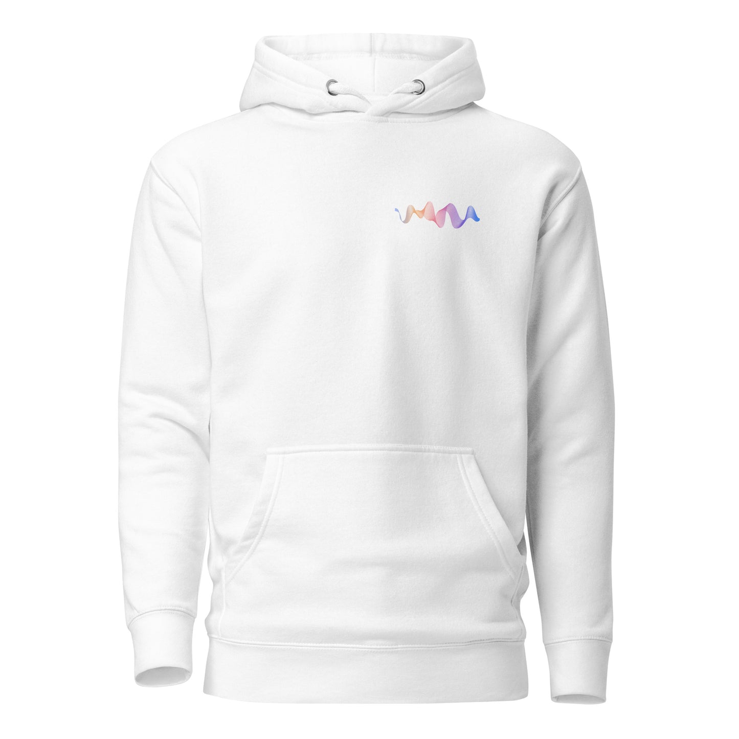 "Splash of Melody Unisex Hoodie in white with colorful graphic, trendy streetwear fashion, sustainable cotton blend, perfect casual wear"