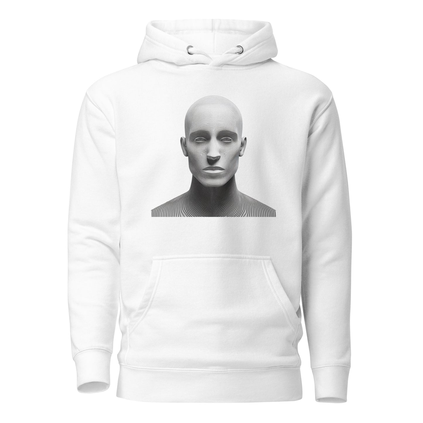 Unisex hoodie with artistic digital face design, fashion-forward streetwear, eco-friendly apparel, perfect for chilly evenings.