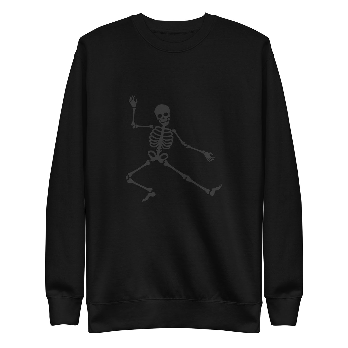 Groovy Skeleton Dance Premium Sweatshirt - LUDE fashion, streetwear, unique designs, custom apparel, gift ideas, trendy, eco-friendly, statement pieces, graphic tees, sustainable fashion, minimalist, pop culture, creative prints, bold designs, limited edition, casual wear, artistic, lifestyle