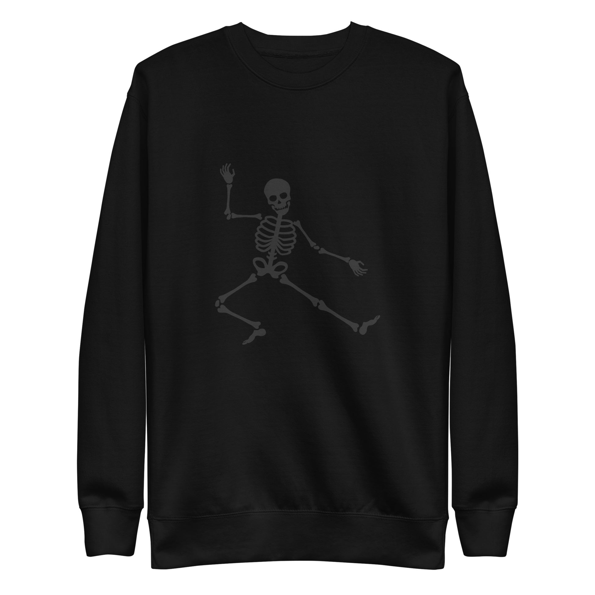 Groovy Skeleton Dance Premium Sweatshirt - LUDE fashion, streetwear, unique designs, custom apparel, gift ideas, trendy, eco-friendly, statement pieces, graphic tees, sustainable fashion, minimalist, pop culture, creative prints, bold designs, limited edition, casual wear, artistic, lifestyle