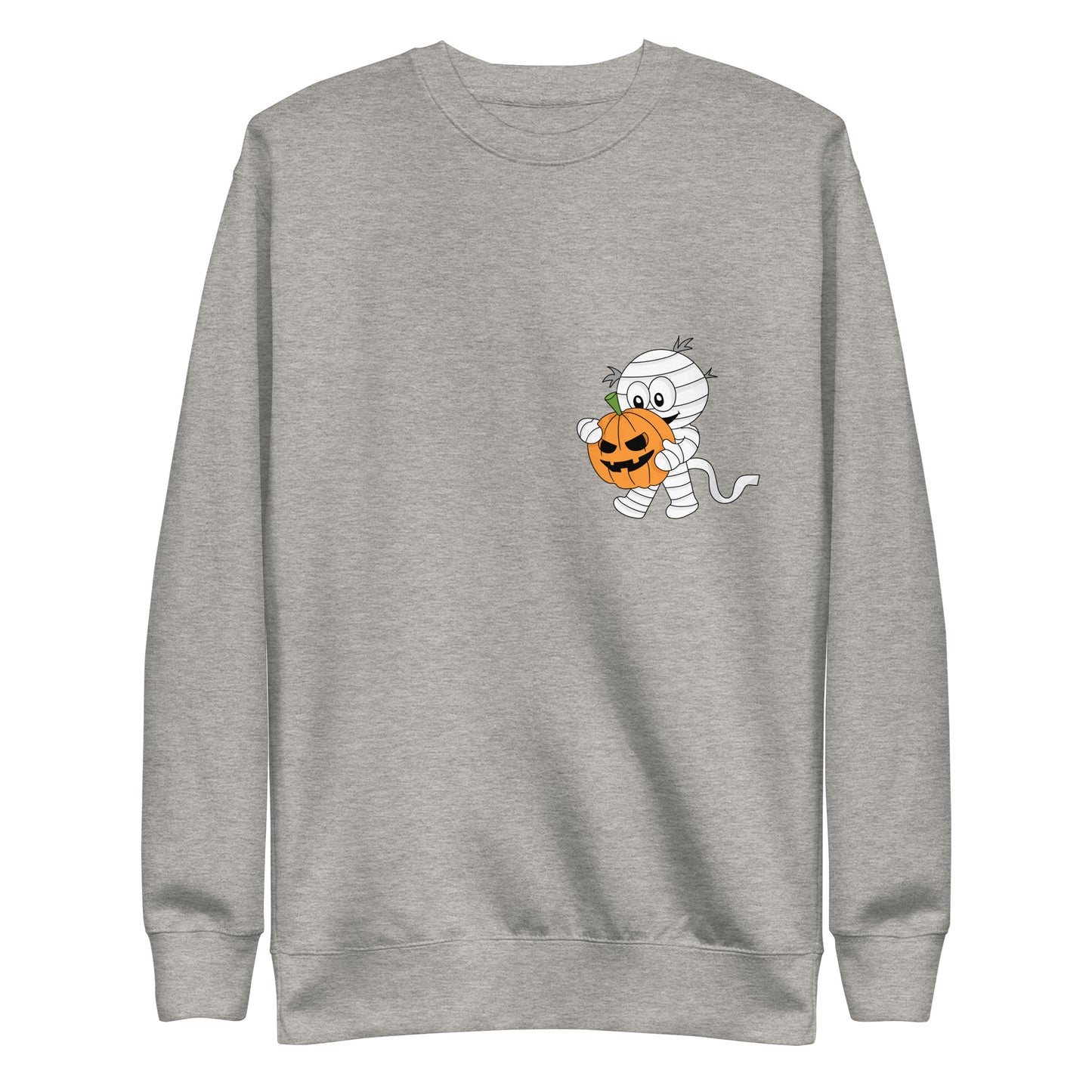 Little Skeleton Pumpkin Premium Sweatshirt - LUDE fashion, streetwear, unique designs, custom apparel, gift ideas, trendy, eco-friendly, statement pieces, graphic tees, sustainable fashion, minimalist, pop culture, creative prints, bold designs, limited edition, casual wear, artistic, lifestyle