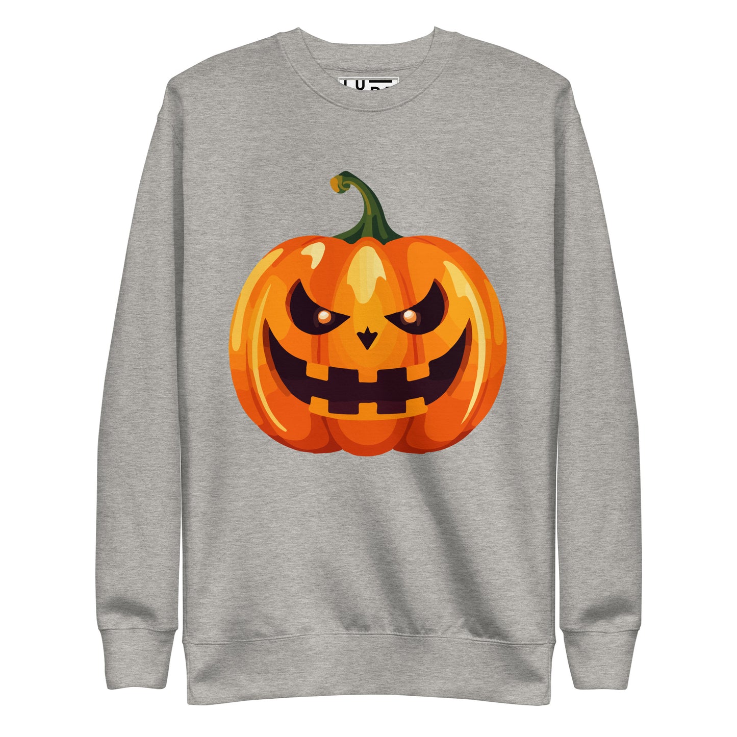 Halloween Pumpkin Premium Sweatshirt - LUDE fashion, streetwear, unique designs, custom apparel, gift ideas, trendy, eco-friendly, statement pieces, graphic tees, sustainable fashion, minimalist, pop culture, creative prints, bold designs, limited edition, casual wear, artistic, lifestyle