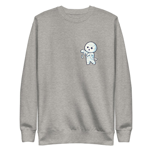 Cuddly Mummy Wrap Premium Sweatshirt - LUDE fashion, streetwear, unique designs, custom apparel, gift ideas, trendy, eco-friendly, statement pieces, graphic tees, sustainable fashion, minimalist, pop culture, creative prints, bold designs, limited edition, casual wear, artistic, lifestyle