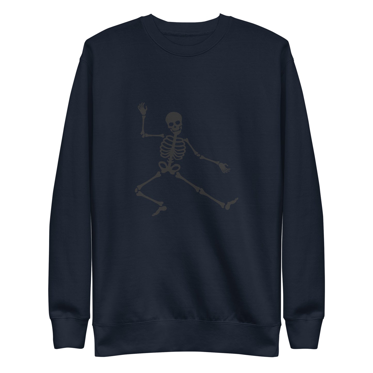 Groovy Skeleton Dance Premium Sweatshirt - LUDE fashion, streetwear, unique designs, custom apparel, gift ideas, trendy, eco-friendly, statement pieces, graphic tees, sustainable fashion, minimalist, pop culture, creative prints, bold designs, limited edition, casual wear, artistic, lifestyle