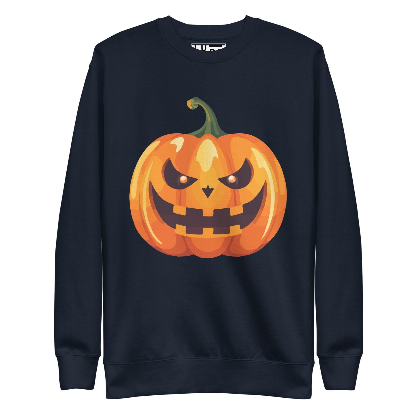 Halloween Pumpkin Premium Sweatshirt - LUDE fashion, streetwear, unique designs, custom apparel, gift ideas, trendy, eco-friendly, statement pieces, graphic tees, sustainable fashion, minimalist, pop culture, creative prints, bold designs, limited edition, casual wear, artistic, lifestyle