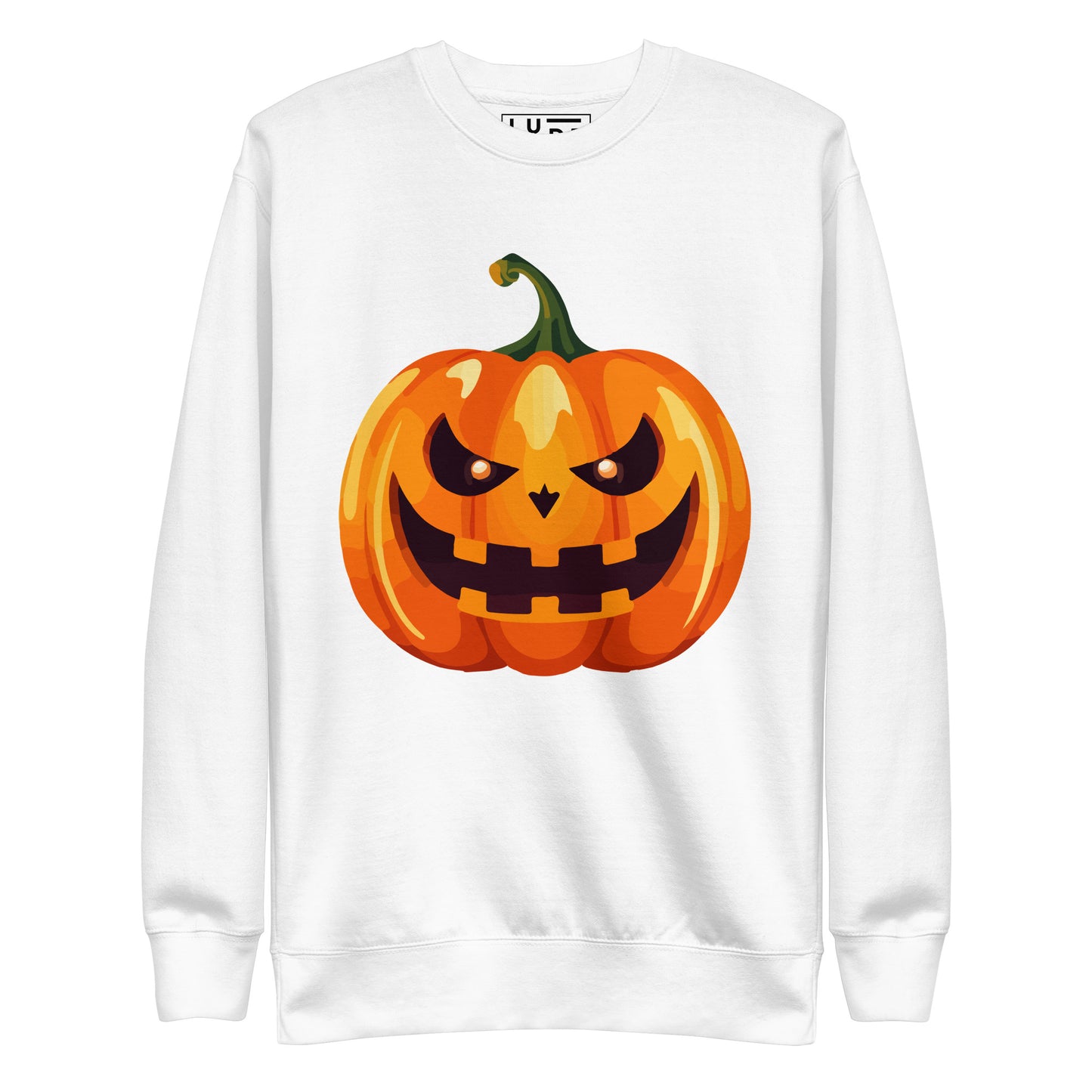 Halloween Pumpkin Premium Sweatshirt - LUDE fashion, streetwear, unique designs, custom apparel, gift ideas, trendy, eco-friendly, statement pieces, graphic tees, sustainable fashion, minimalist, pop culture, creative prints, bold designs, limited edition, casual wear, artistic, lifestyle