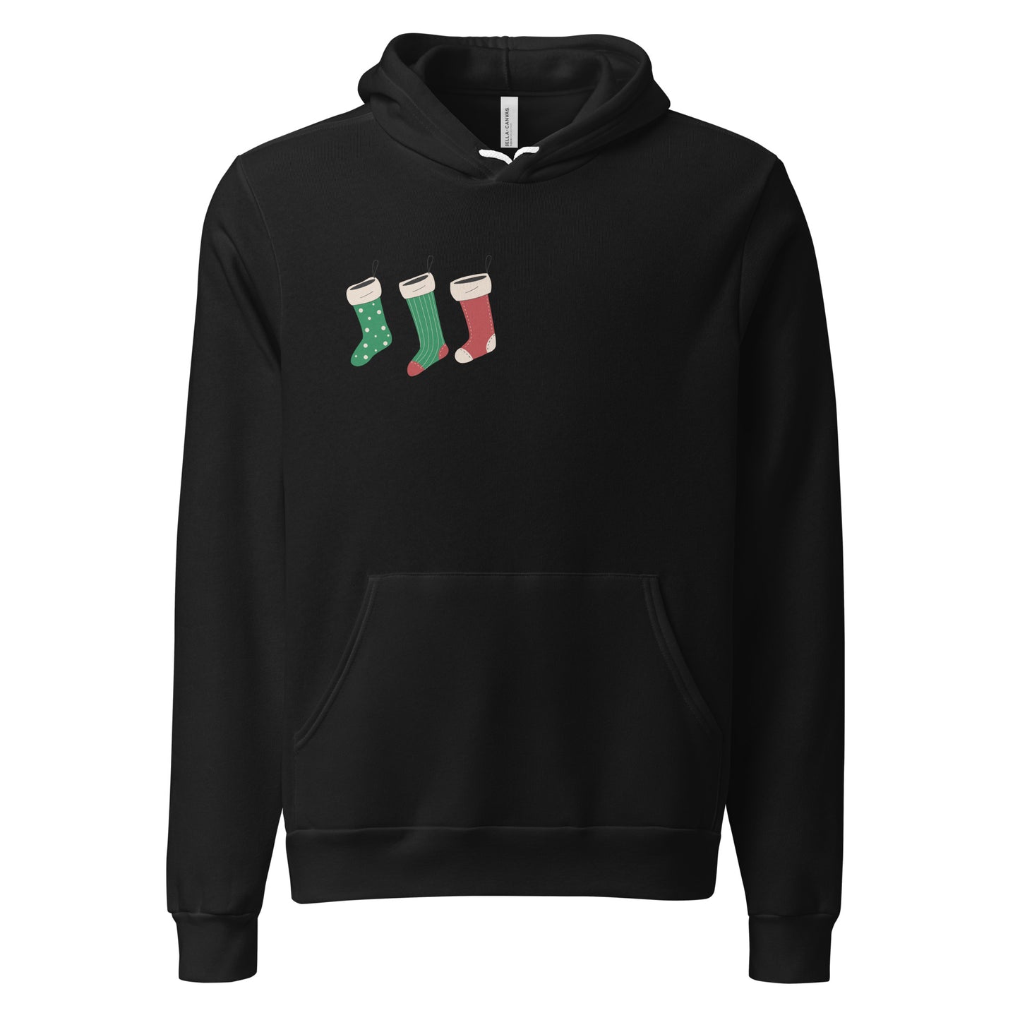 Christmas stocking Unisex hoodie - LUDE fashion, streetwear, unique designs, custom apparel, gift ideas, trendy, eco-friendly, statement pieces, graphic tees, sustainable fashion, minimalist, pop culture, creative prints, bold designs, limited edition, casual wear, artistic, lifestyle