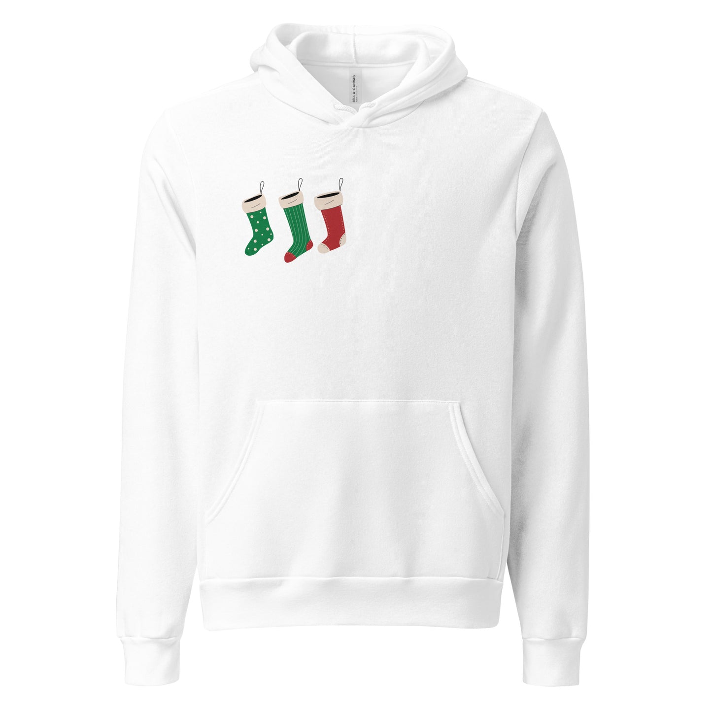 Christmas stocking Unisex hoodie - LUDE fashion, streetwear, unique designs, custom apparel, gift ideas, trendy, eco-friendly, statement pieces, graphic tees, sustainable fashion, minimalist, pop culture, creative prints, bold designs, limited edition, casual wear, artistic, lifestyle