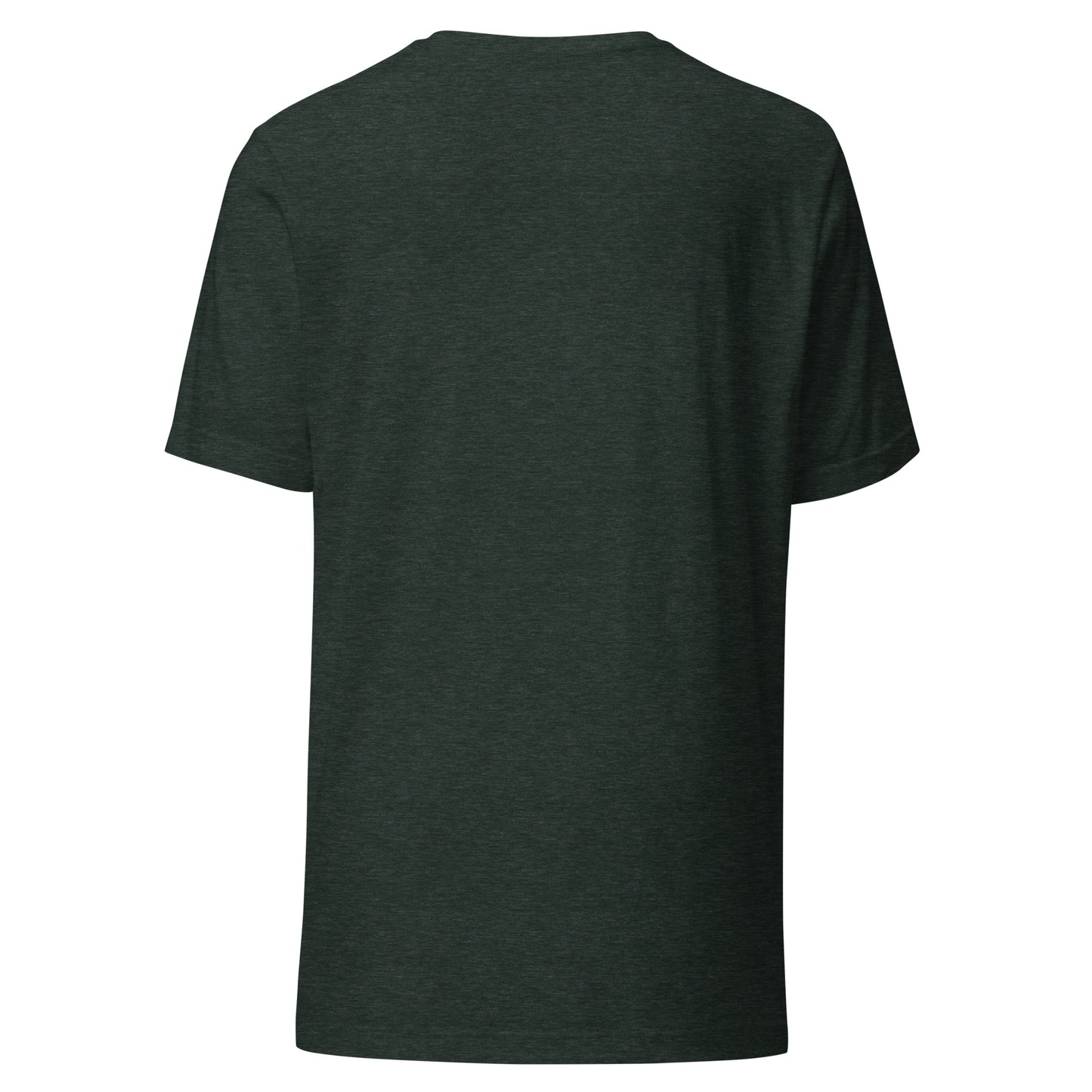 Unisex t-shirt in dark green, featuring minimalist streetwear fashion and eco-friendly sustainable custom design.