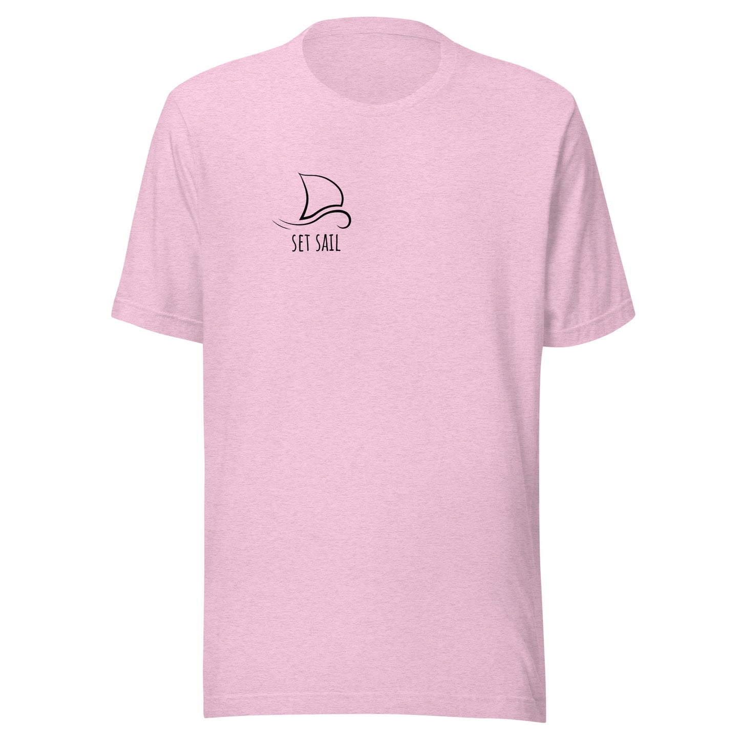 Unisex Set Sail T-shirt in pink with minimalist design, soft cotton, trendy fashion, eco-friendly, perfect for casual wear and gift ideas.