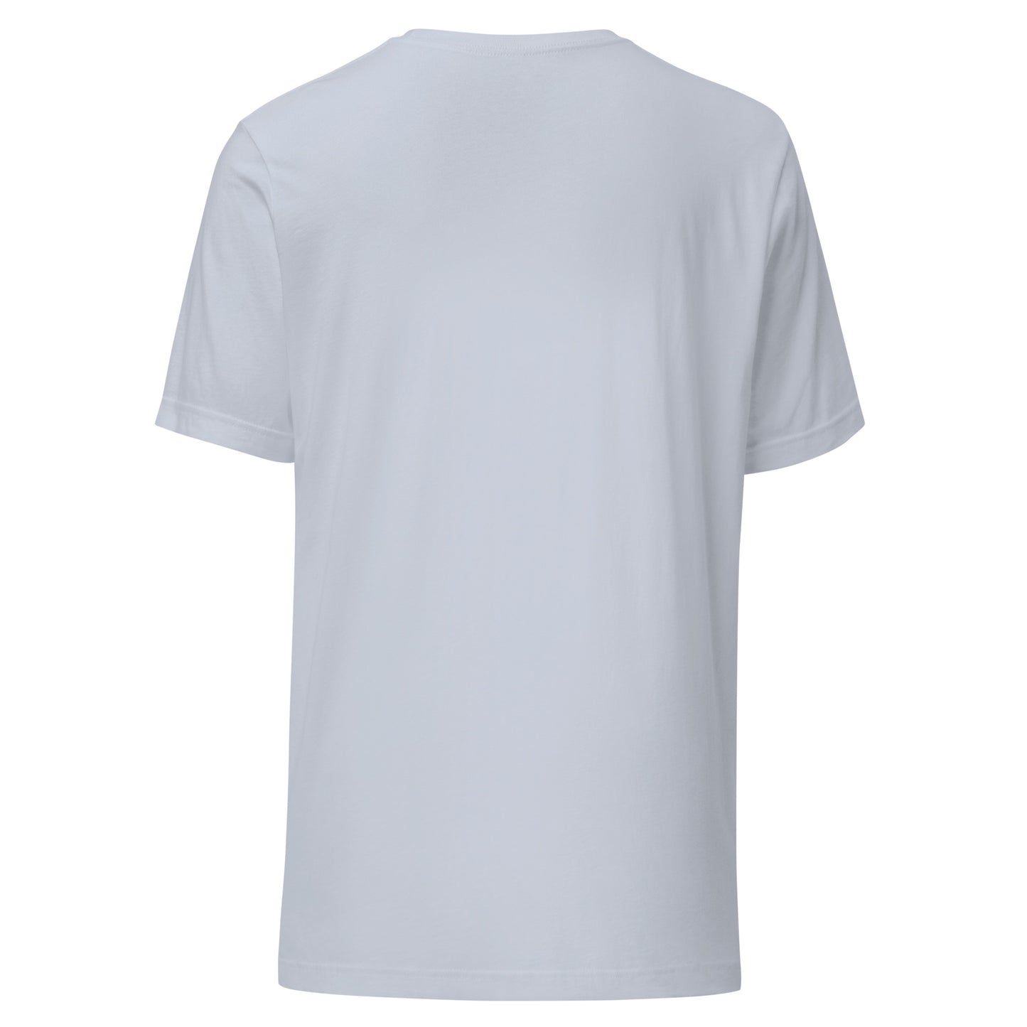 Back view of plain light gray unisex t-shirt, eco-friendly and sustainable fashion statement.