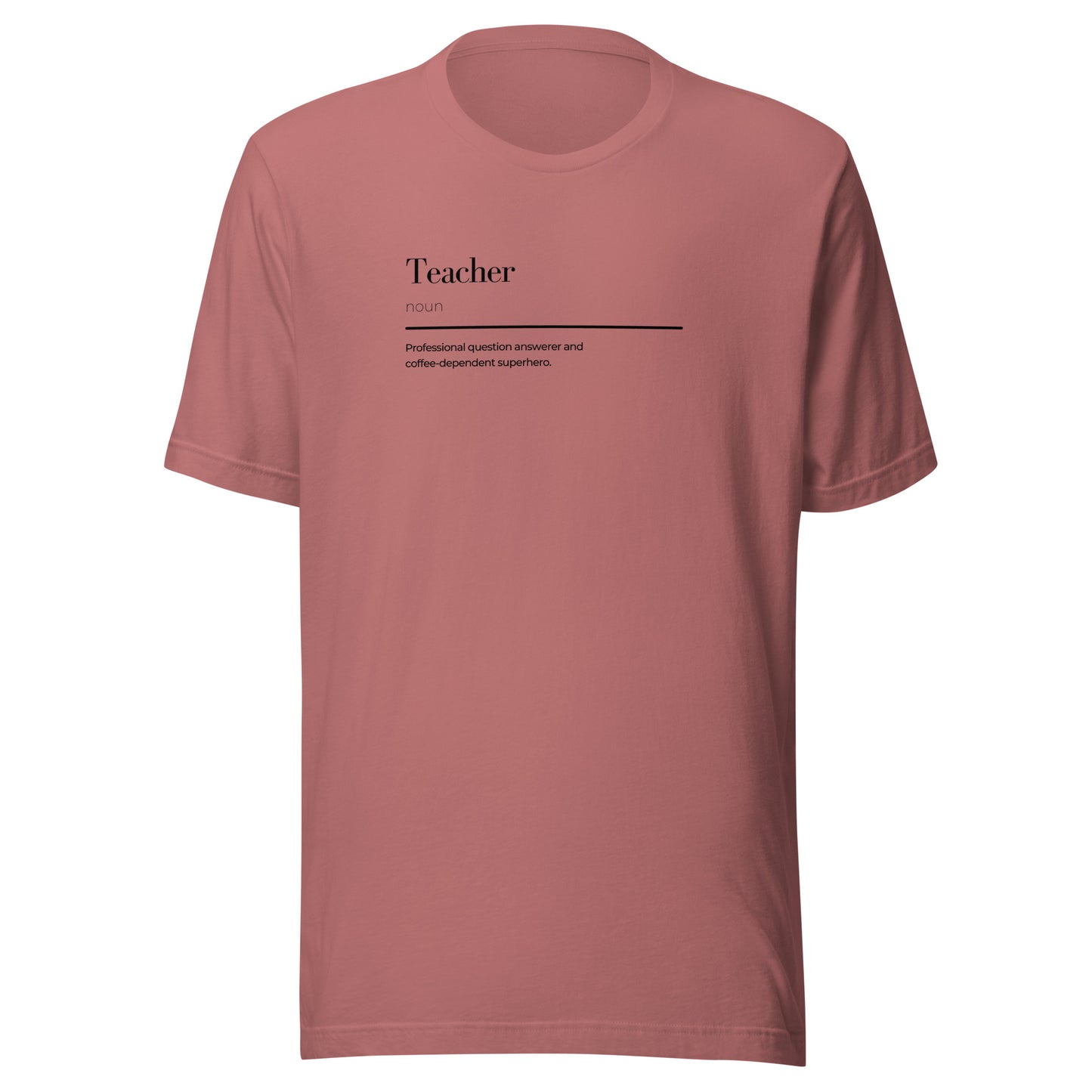 Unisex teacher wordplay t-shirt in red, featuring creative graphic design, perfect for sustainable streetwear and gift ideas.